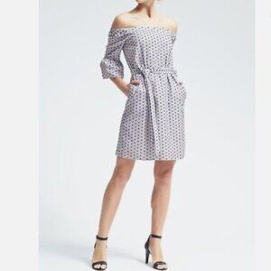Banana Republic Blue White Striped Dress Off Shoulder Size L Lined